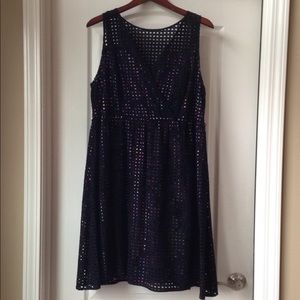 Lane Bryant Black Eyelet Dress w/Floral Underlay